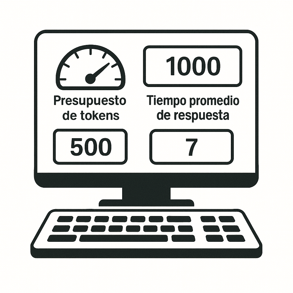 Panel de control con medidores, un contador de tokens y un cronómetro con un símbolo de alerta